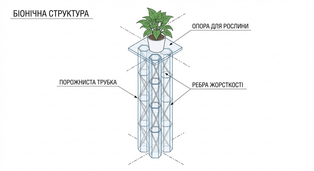 Легка, але міцнаа конструкція: опора для рослин, імітуючи внутрішню порожнисту структуру кісток або стебел рослин
