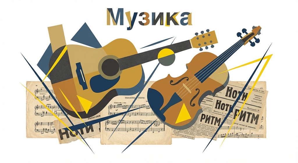колаж «Музика» в стилі кубізму або кубофутуризму